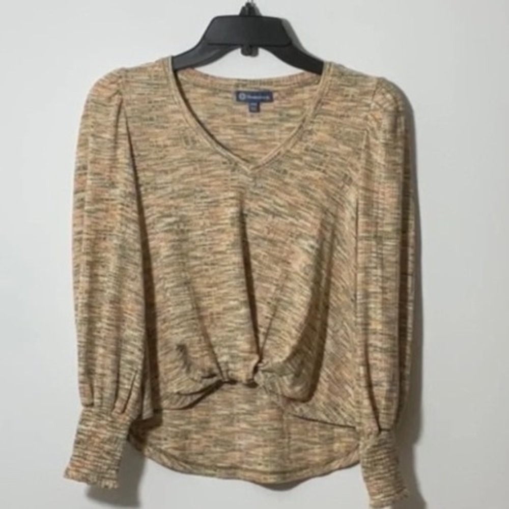 Democracy Knit Top‎ Womens 1X Multicolor Space Dye Front Knot New With Tags